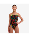 Funkita Girls' Pawsome Diamond Back One Piece - BLACK/MULTI, front