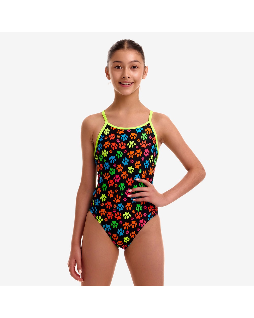 Funkita Girls' Pawsome Diamond Back One Piece - BLACK/MULTI, front
