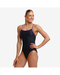 Funkita Women's Be Positive Diamond Back One Piece - BLACK/WHITE, front
