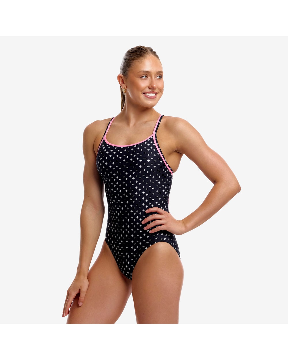 Funkita Women's Be Positive Diamond Back One Piece - BLACK/WHITE, front
