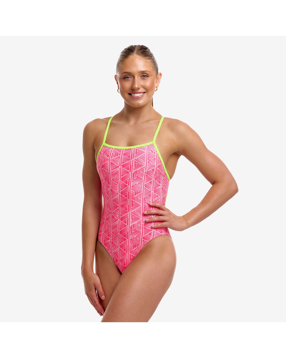 Funkita Women's Sweet Stack Tie Me Tight One Piece - PINK/WHITE, front