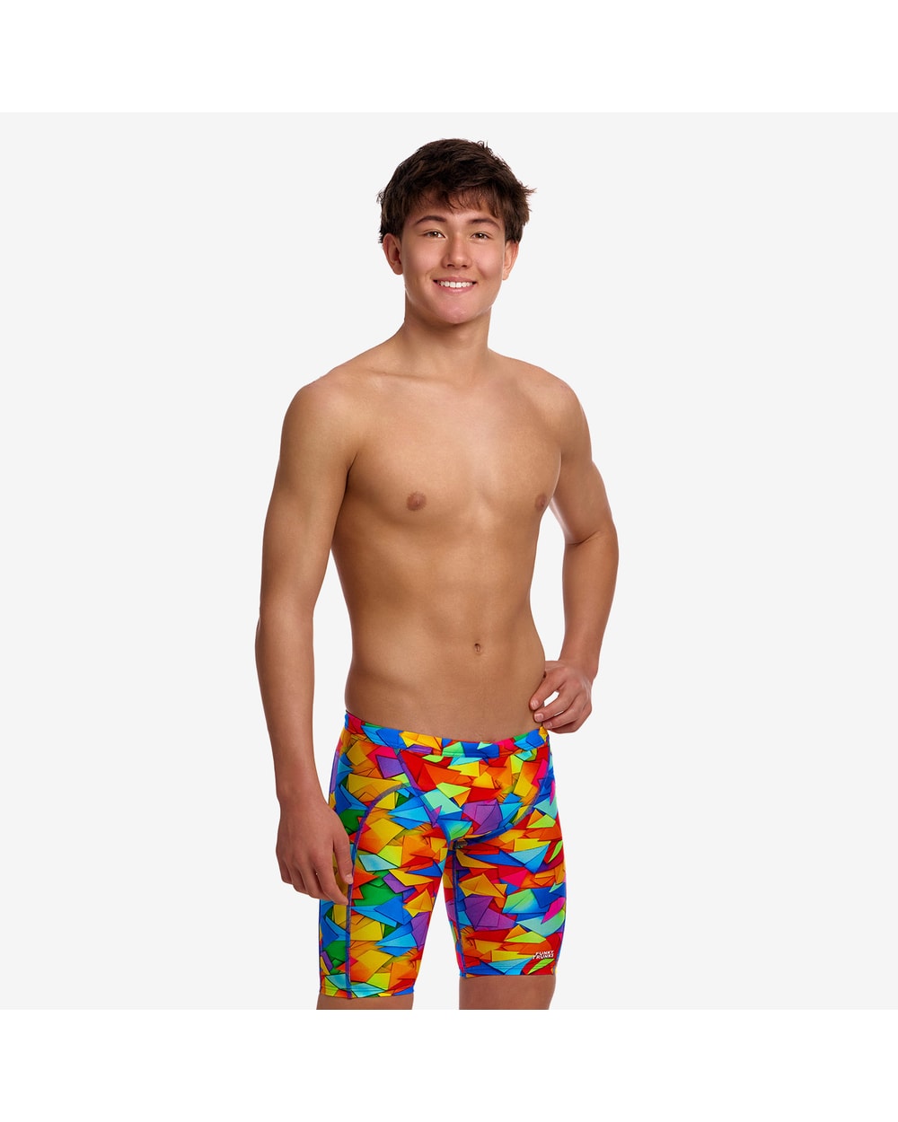 Funky Trunks Boys' Training Jammers - TRY THE LOT, front, hands on hips