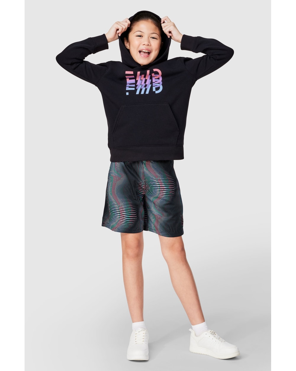FWD Girl's All Year Pullover Hoodie - Black Beauty, worn front view