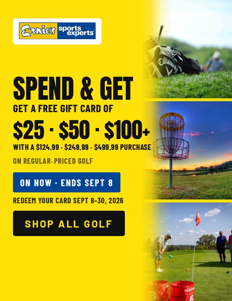 Spend & Get on golf at Ernie's - golf, disc golf and bucket golf - mobile hero