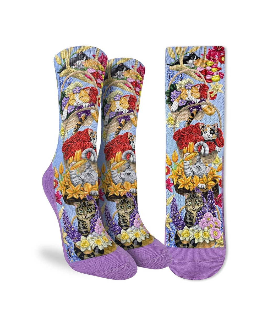 Good Luck Sock Women's Cats Playing with Flower Baskets Socks