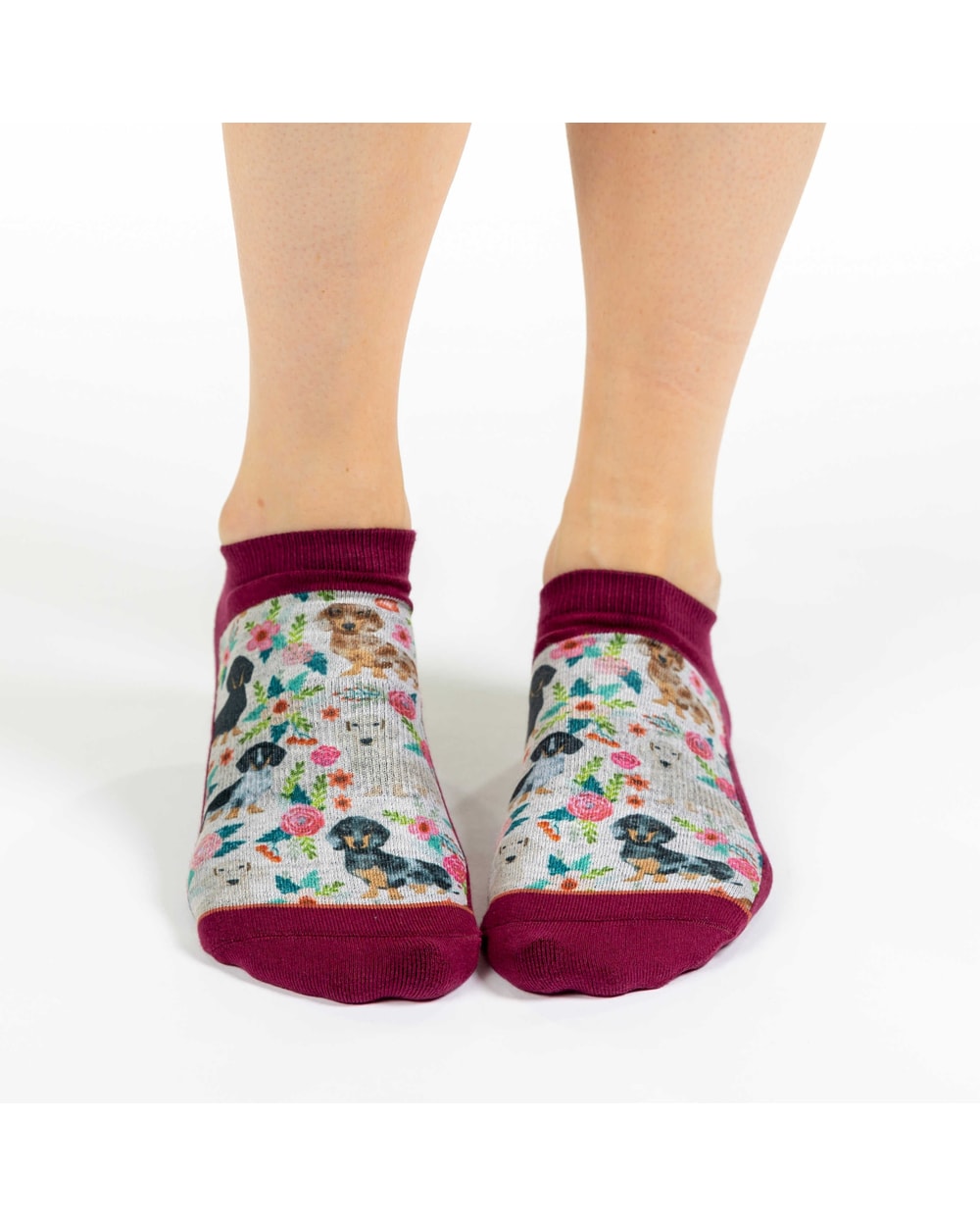 Good Luck Sock Floral Dachshunds Ankle Socks on foot