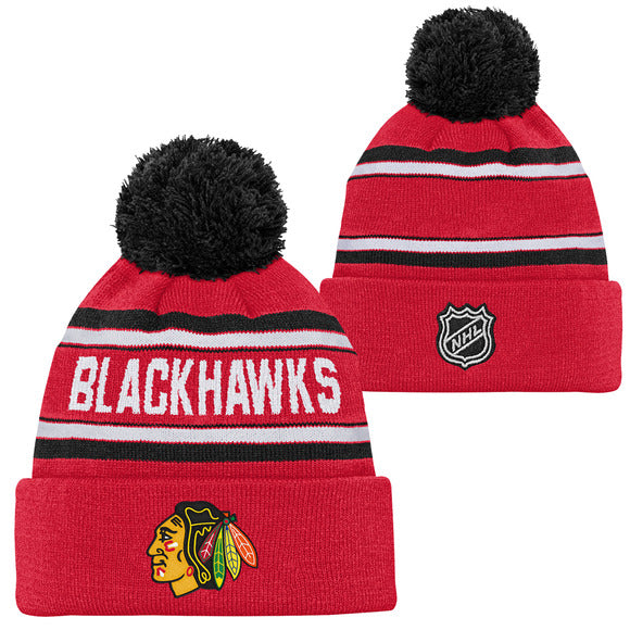Outerstuff Youth Chicago Blackhawks Jacquard Knit Cuffed Toque with Pom
