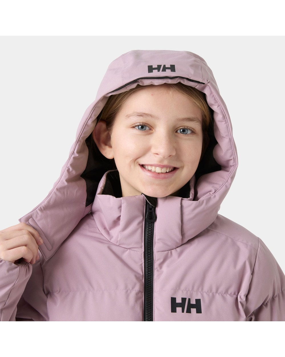 Helly Hansen Juniors' Nora Puffy Jacket, Purple Clay, collar detail