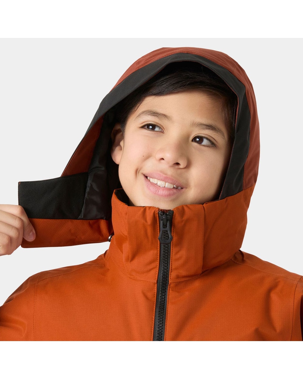 Helly Hansen Juniors' Summit 2.0 Jacket, Iron Oxide, hood detail