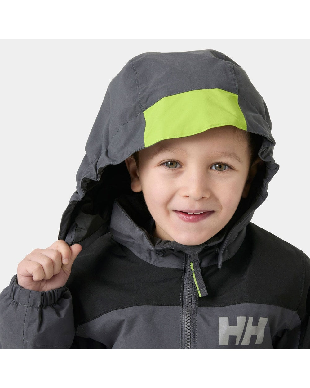 Helly Hansen Kids' Rider 3.0 Insulated Suit, Thunder Grey, hood detail