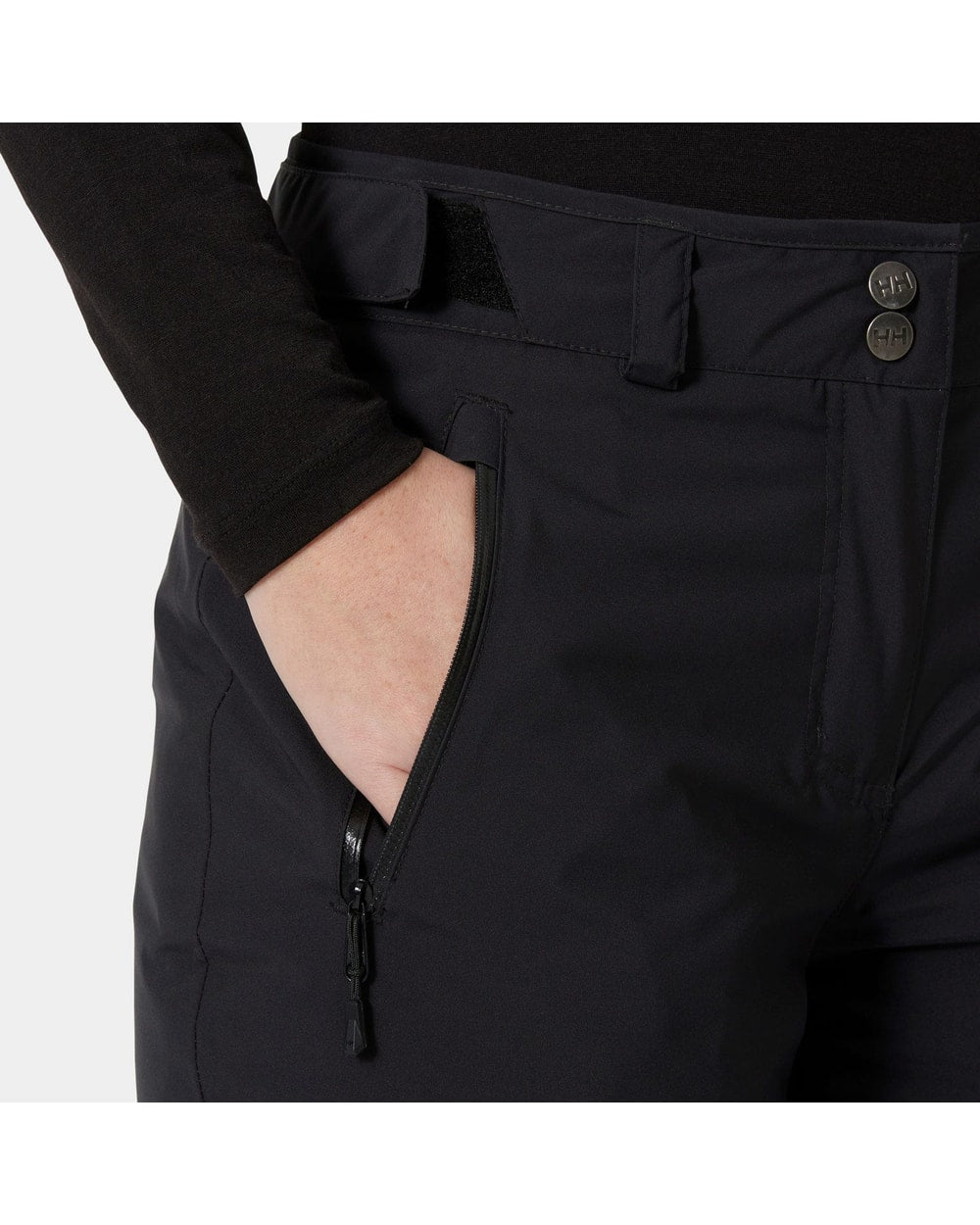 Helly Hansen Women's Legendary Insulated Pant, Black, waist and pocket detail