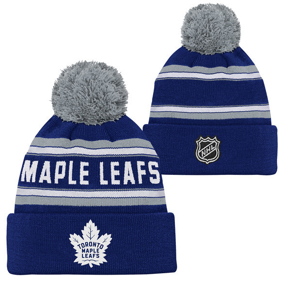 Outerstuff Youth Toronto Maple Leafs Jacquard Knit Cuffed Toque with Pom