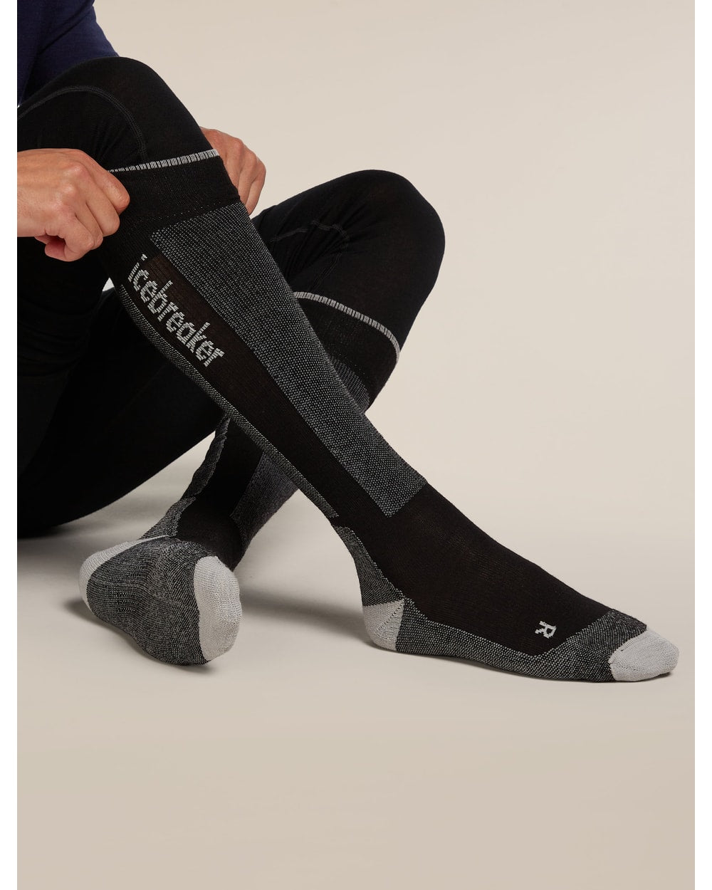 Icebreaker Men's Merino Ski+ Light Over The Calf Socks - Black/Ether, view 2