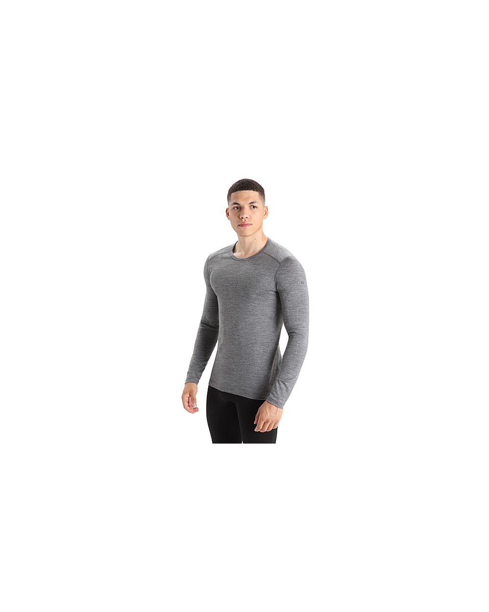 Icebreaker Men's 200 Oasis Long Sleeve Crew, Gritstone Heather, front angled