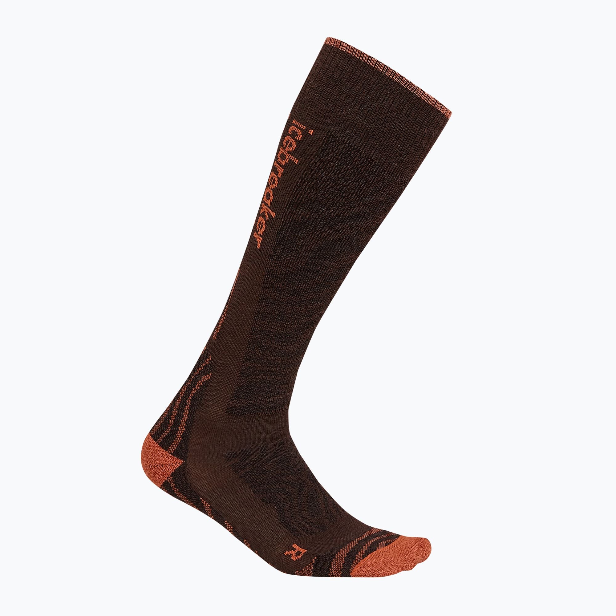 Icebreaker Blend Ski+ Medium OTC Mountain Contour sock, Bittersweet/Cedarwood/Black, front