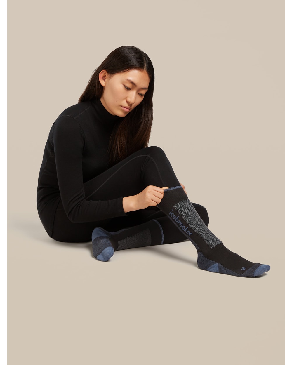 Icebreaker Women's Merino Ski+ Light Over The Calf Socks - Black/Dawn, view 2