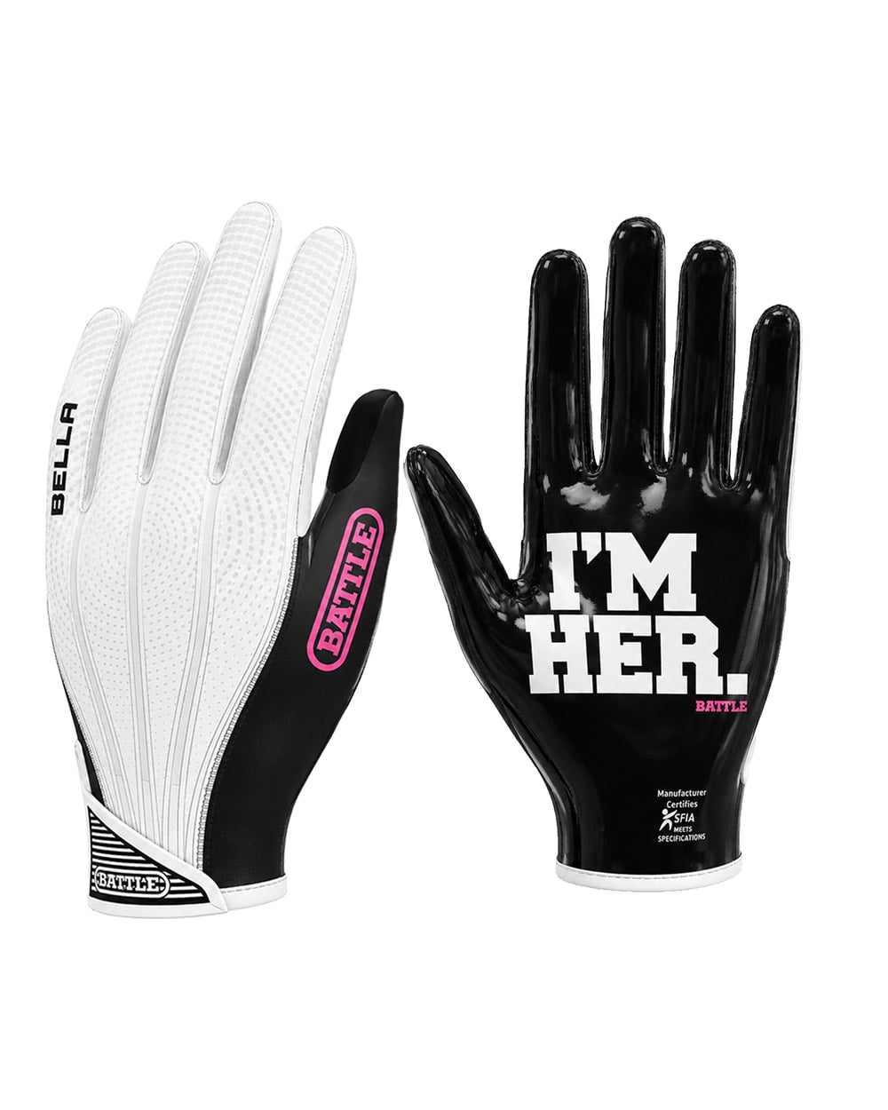 "I'm Her" Youth Bella Receiver Football Gloves - WHITE/BLACK