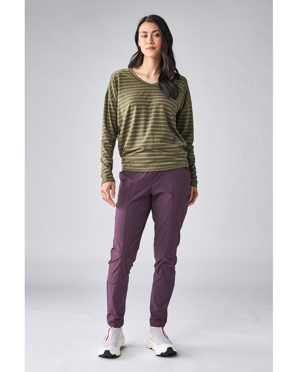 Indyeva Women's Veloz II Long Sleeve Shirt - Deep Moss Verdale Stripe - front