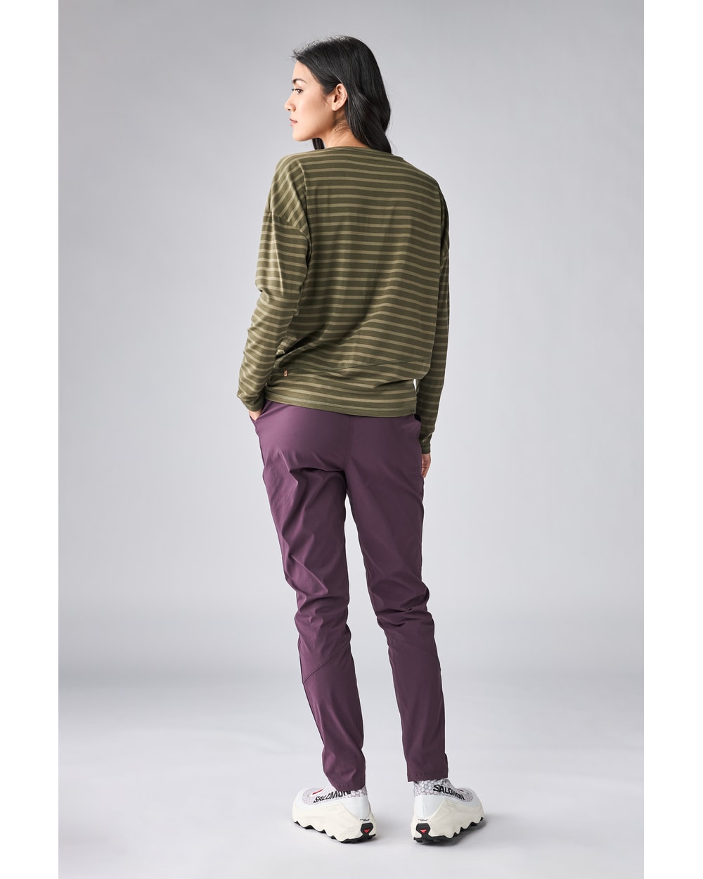 Indyeva Women's Veloz II Long Sleeve Shirt - Deep Moss Verdale Stripe - back