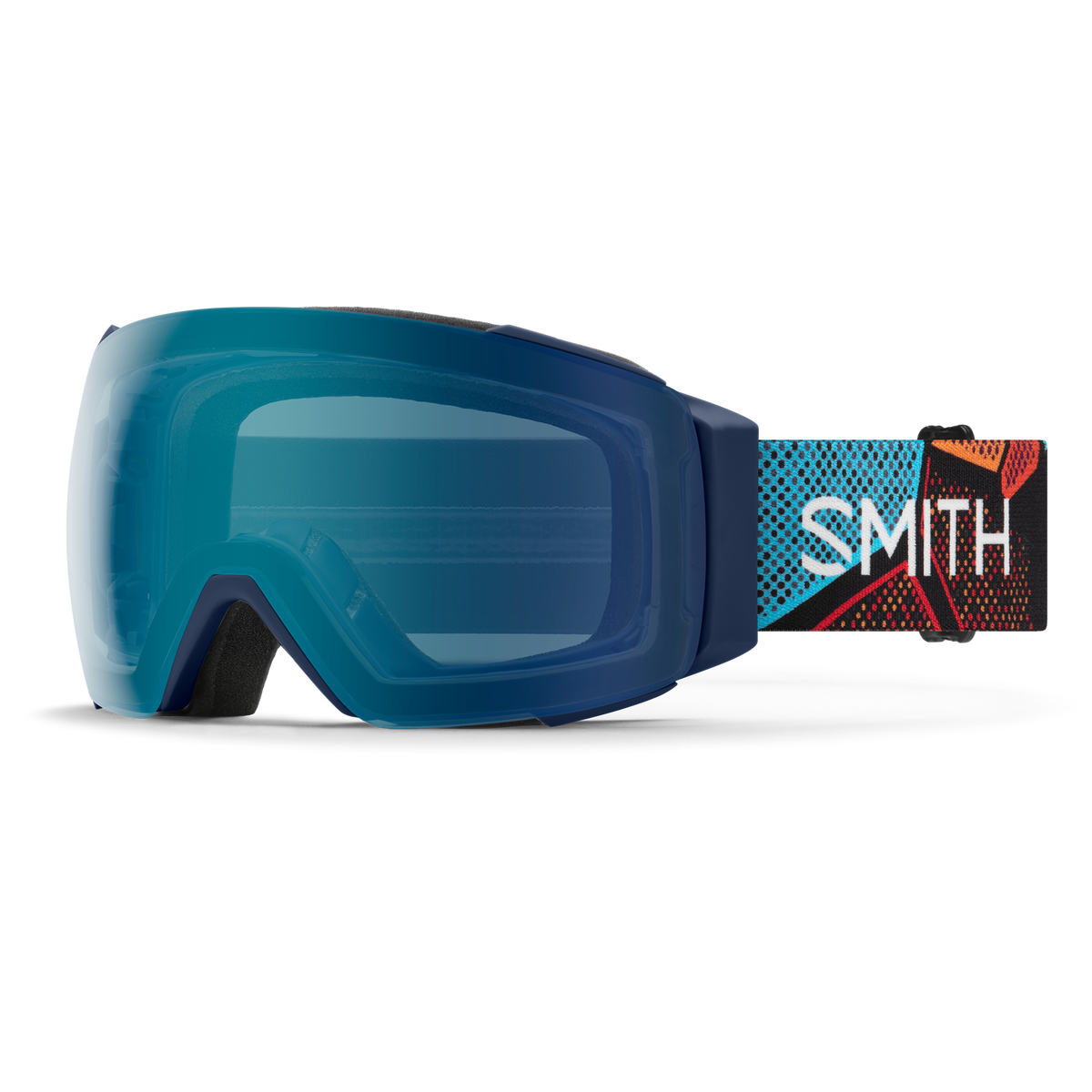 Smith I/O Mag Goggles - Midnight Geo Alpine / ChromaPop Everyday Blue Mirror, 3/4 view