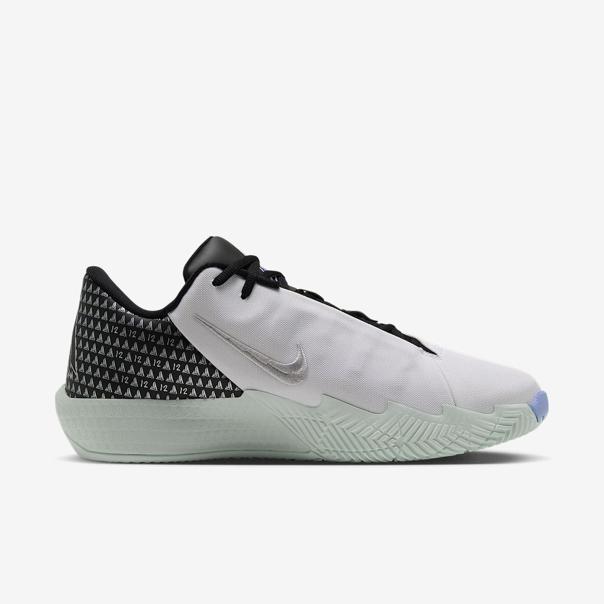 Nike Men's Ja Twelve Time Basketball Shoes - White/Barely Green/Cobalt Bliss/Metallic Silver, medial side view