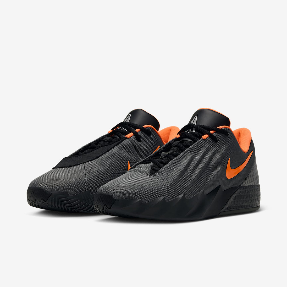 Nike Men's Ja Twelve Time Basketball Shoes - Black/Iron Grey/Dark Smoke Grey/Total Orange, three-quarter pair view