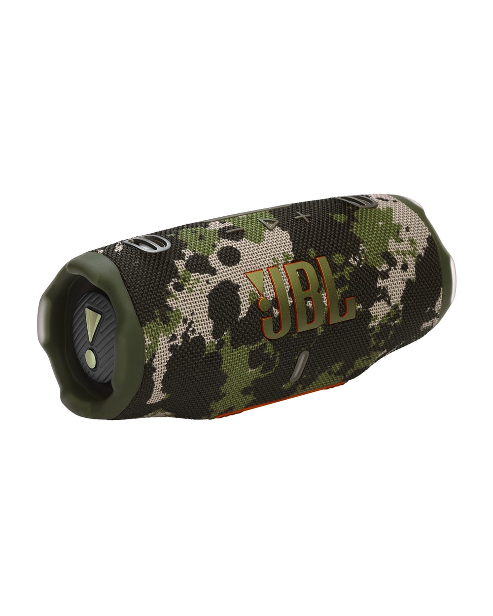 JBL Charge 6 portable waterproof speaker in Squad camo, angled hero view