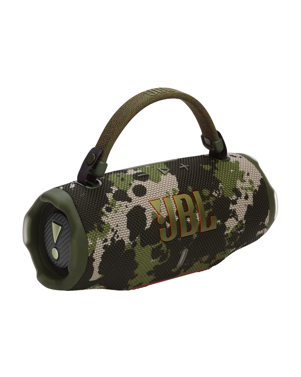 JBL Charge 6 portable waterproof speaker in Squad camo with carry strap