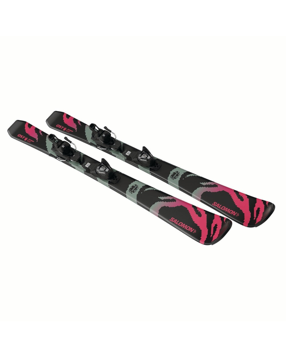 Salomon Junior QST M skis in Black, angled pair