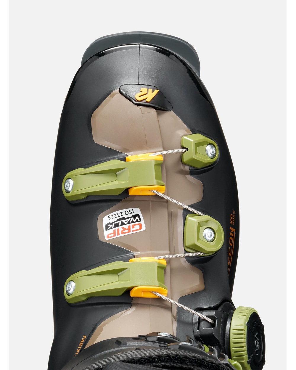 K2 Men's Recon 100 BOA Ski Boots 2027 - Black/Grey/Green, instep top view
