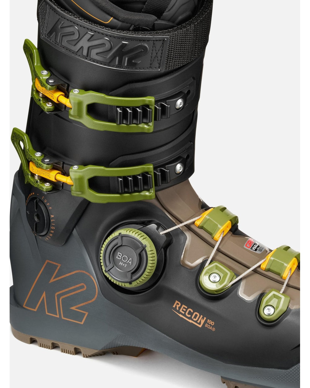 K2 Men's Recon 100 BOA Ski Boots 2027 - Black/Grey/Green, detail view