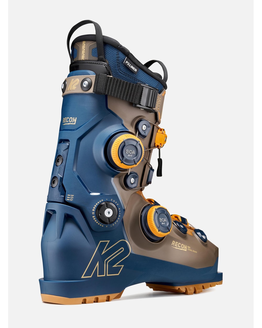 K2 Men's Recon 120 Zonal BOA Ski Boots 2027 - Blue/Bronze, rear three-quarter view
