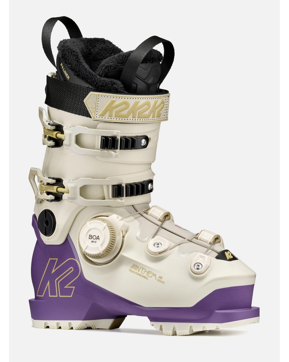 K2 Women's Anthem 85 BOA Ski Boots 2027 - Cream/Purple, front three-quarter view