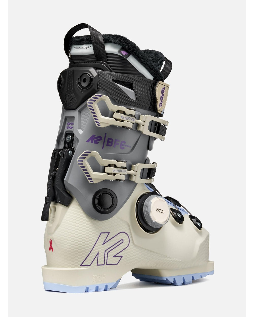 K2 Women's BFC 95 BOA Ski Boots 2027 - Cream/Light Blue, rear three-quarter view
