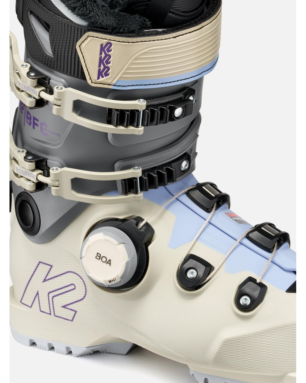 K2 Women's BFC 95 BOA Ski Boots 2027 - Cream/Light Blue, detail view