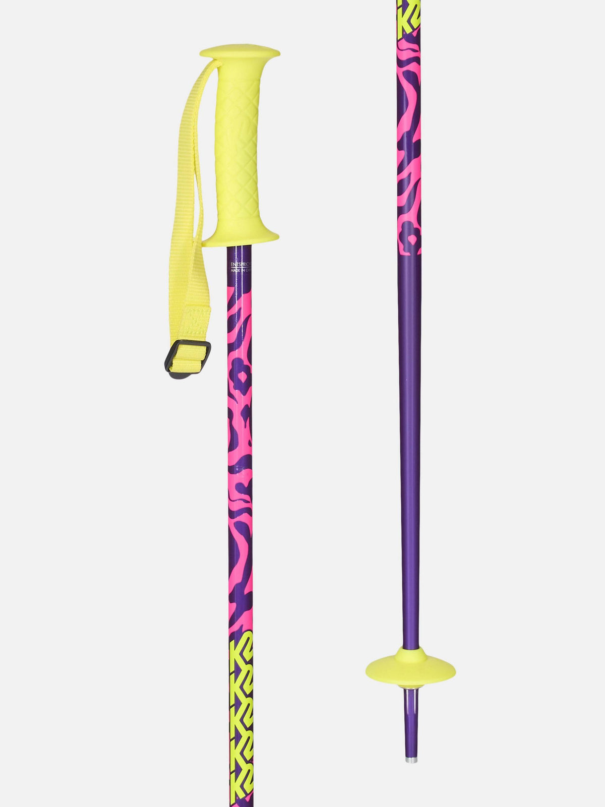 K2 Junior Charm Ski Poles - Purple, grip and basket detail