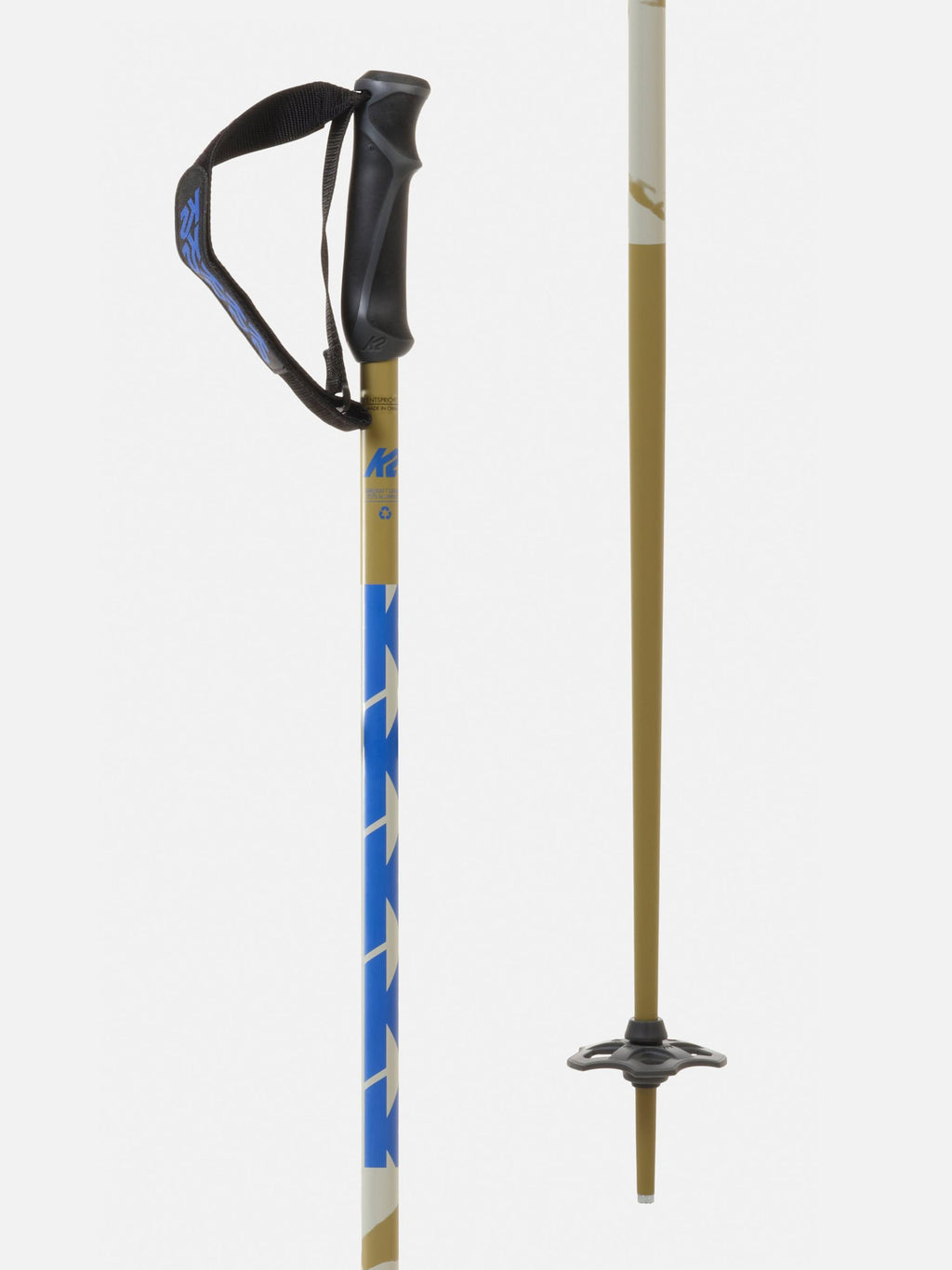 K2 Freeride 18 Ski Poles - Khaki/Blue, grip and basket detail
