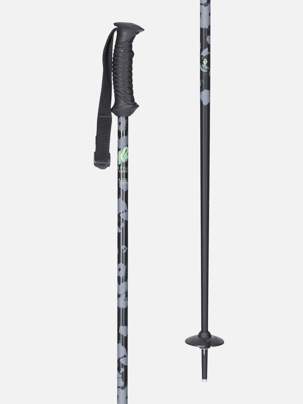 K2 Women's Style Aluminum Ski Poles - Black, grip and basket detail