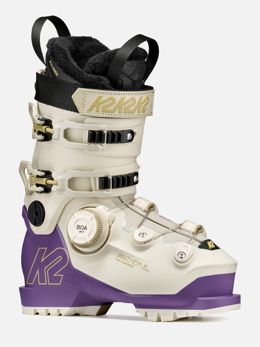 K2 Women's Anthem 85 BOA Ski Boots 2027 - Cream/Purple, front three-quarter view