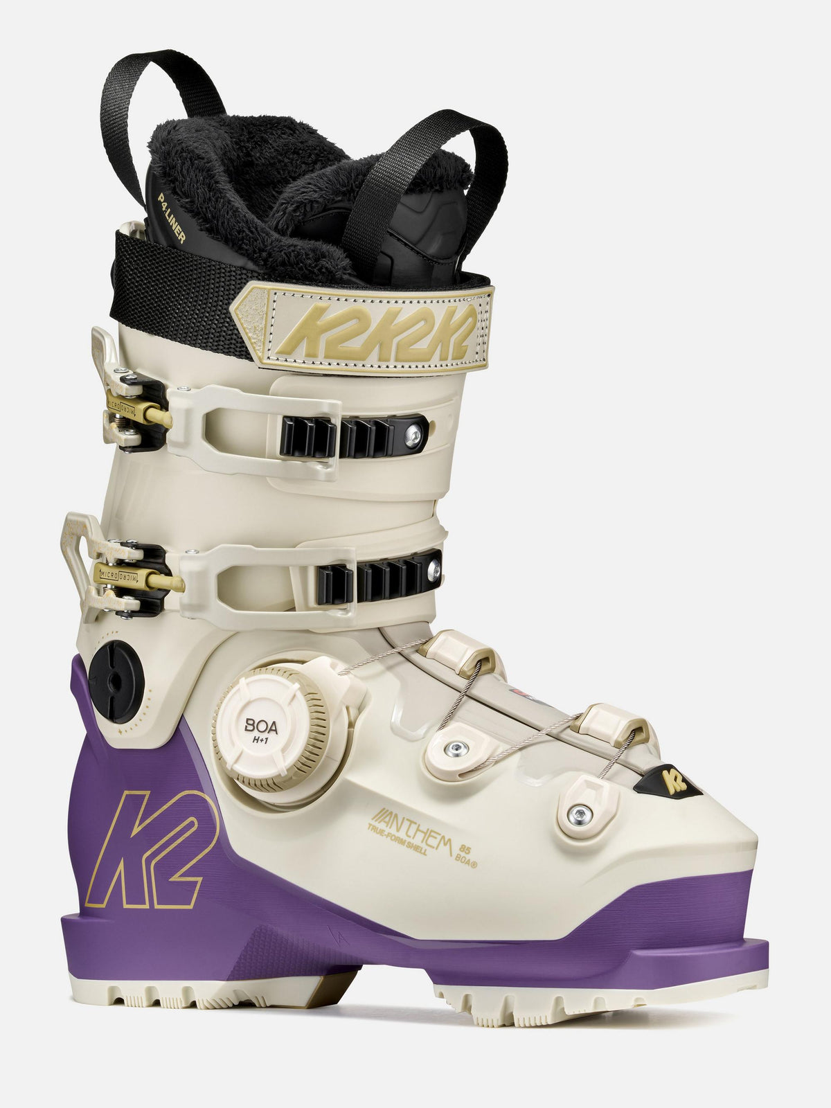 K2 Women's Anthem 85 BOA Ski Boots 2027 - Cream/Purple, front three-quarter view