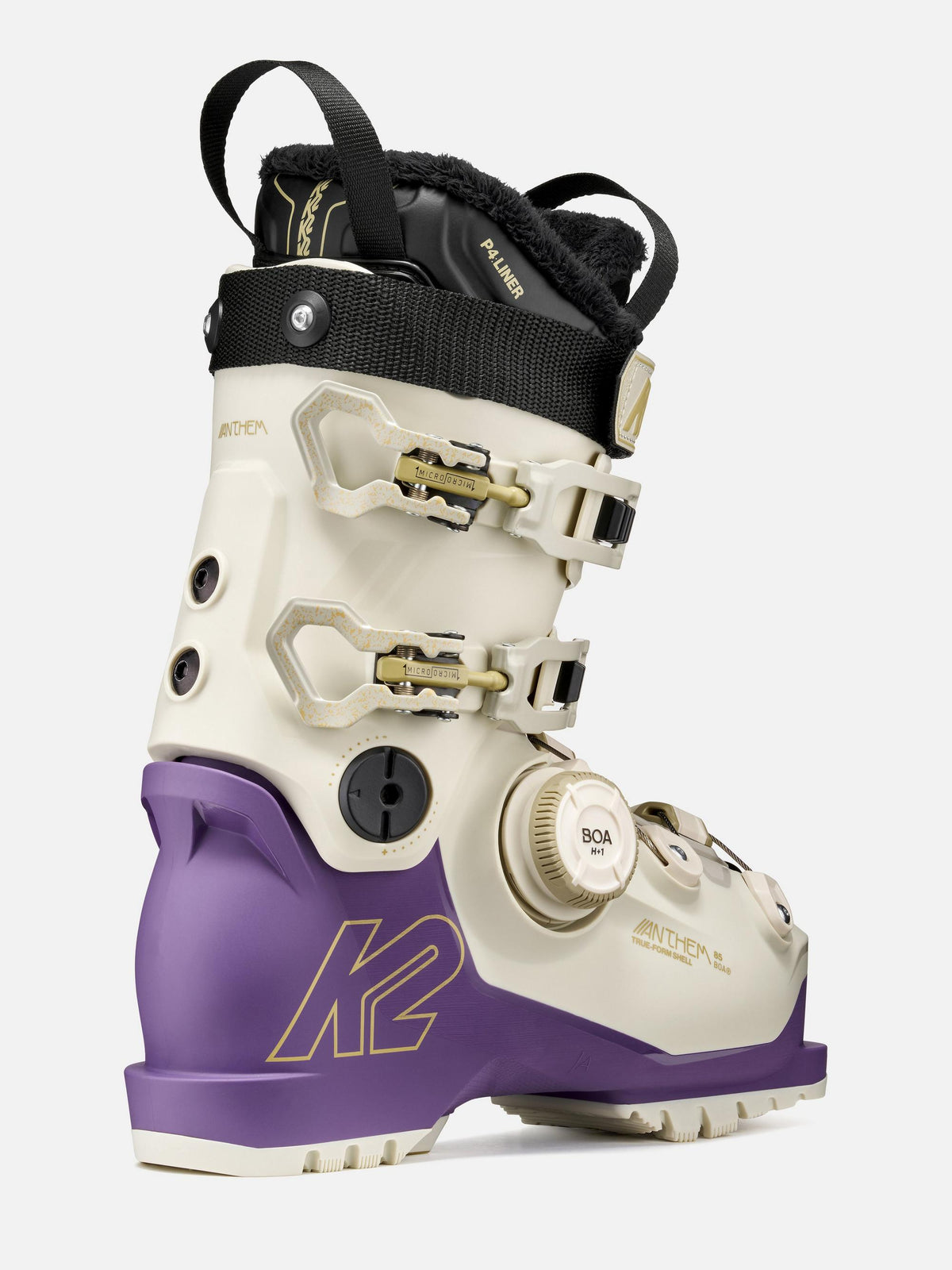 K2 Women's Anthem 85 BOA Ski Boots 2027 - Cream/Purple, rear three-quarter view