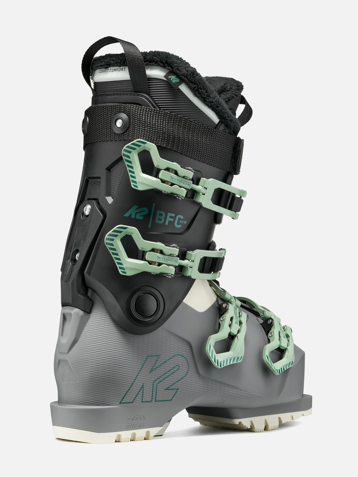 K2 Women's BFC 85 Ski Boots 2027 - Grey/Black/Mint, rear three-quarter view