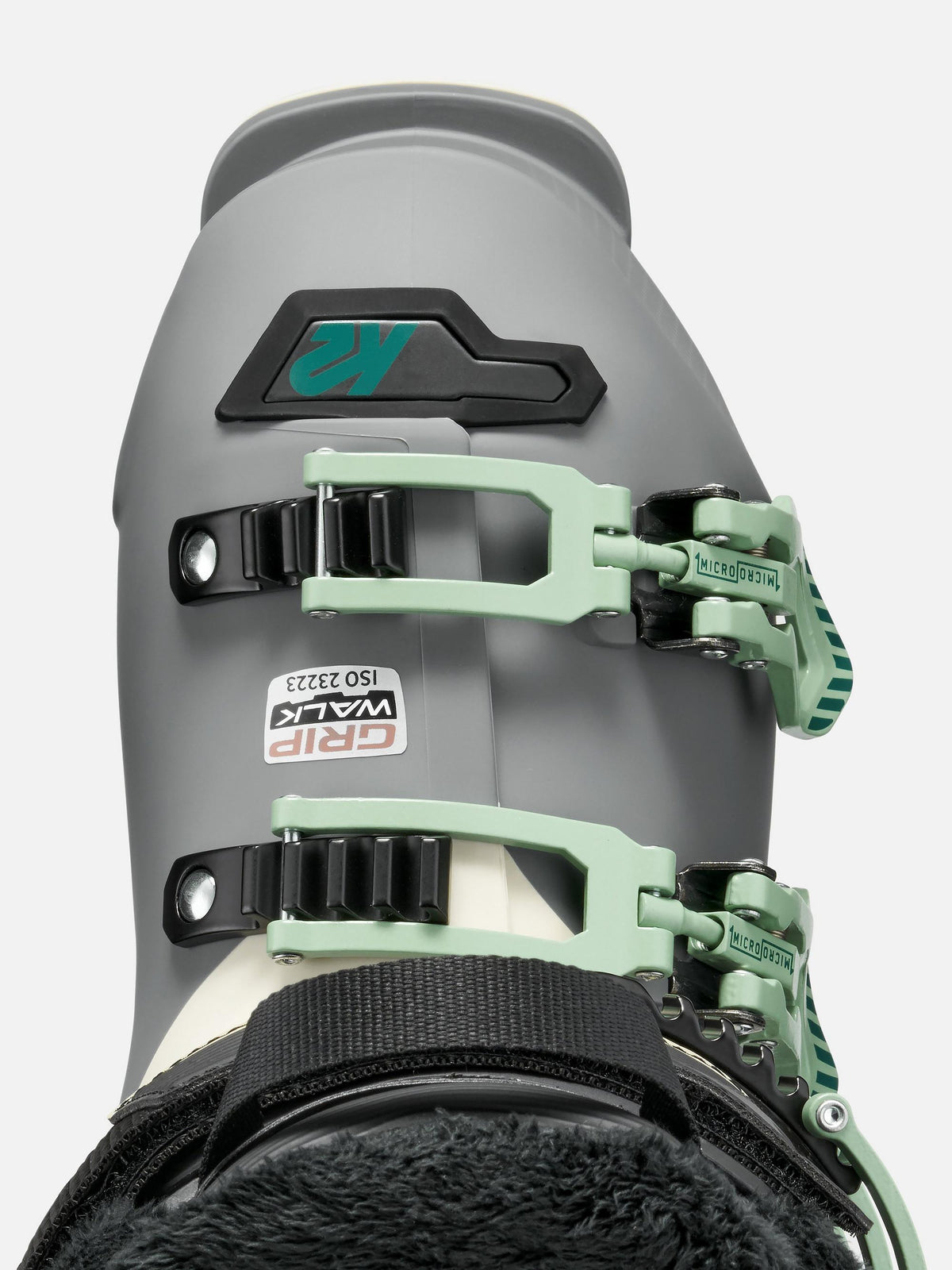 K2 Women's BFC 85 Ski Boots 2027 - Grey/Black/Mint, instep top view