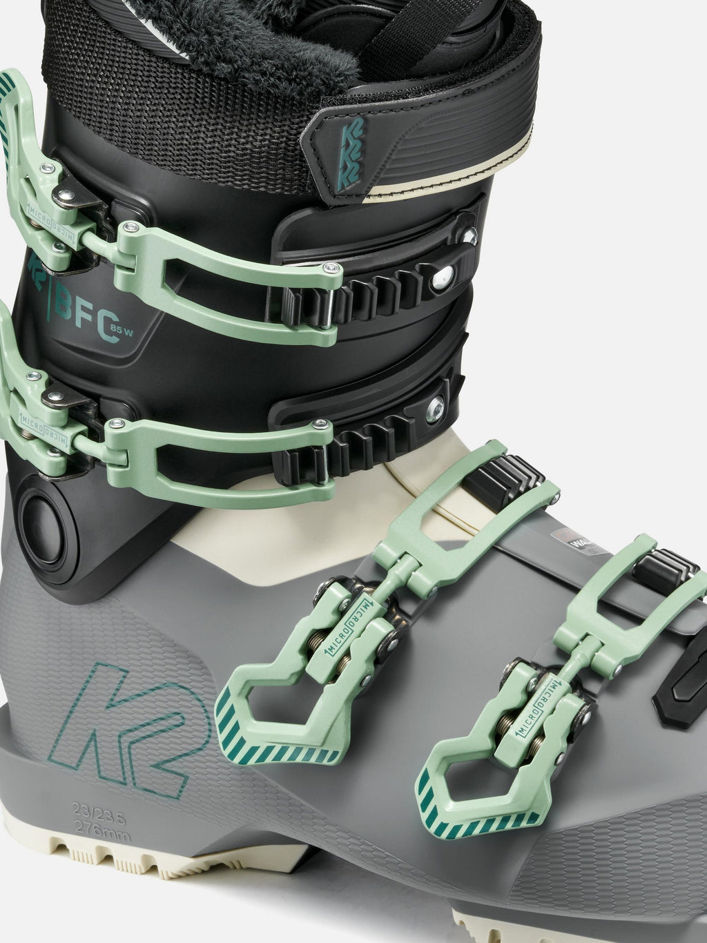 K2 Women's BFC 85 Ski Boots 2027 - Grey/Black/Mint, detail view