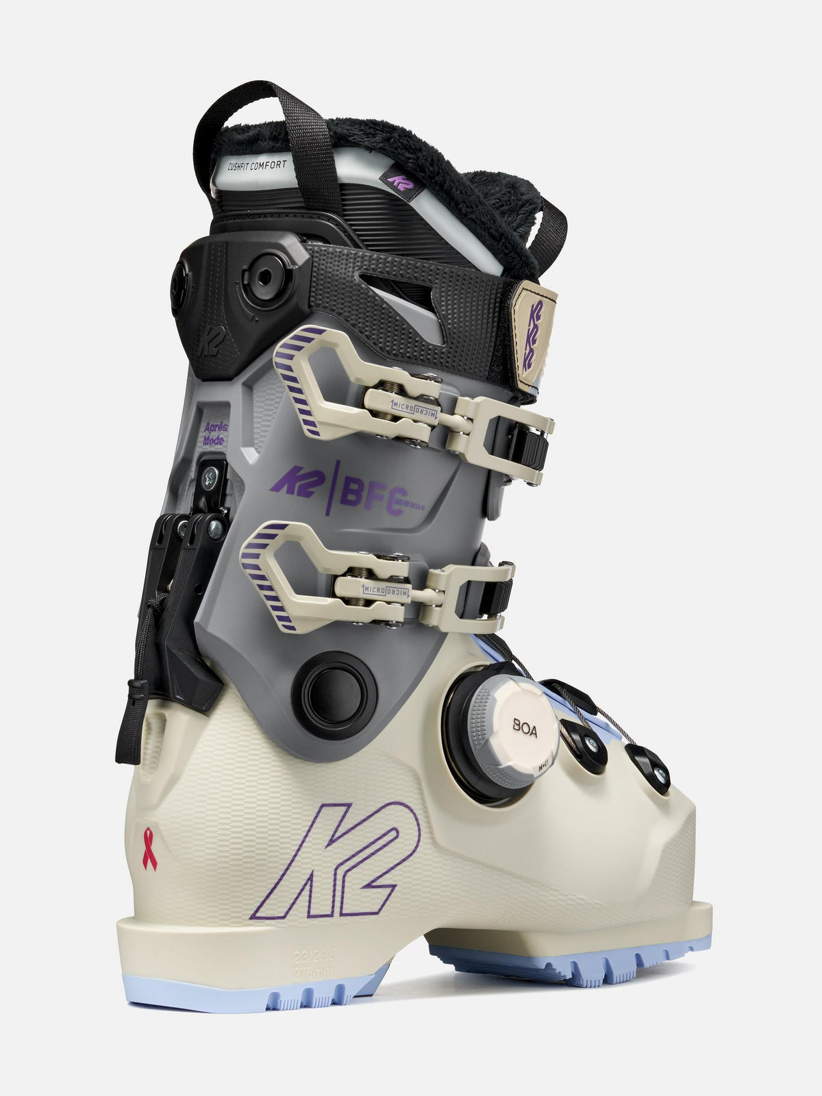 K2 Women's BFC 95 BOA Ski Boots 2027 - Cream/Light Blue, rear three-quarter view