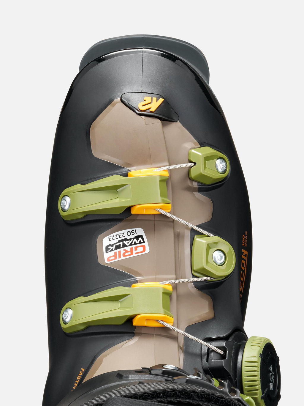 K2 Men's Recon 100 BOA Ski Boots 2027 - Black/Grey/Green, instep top view