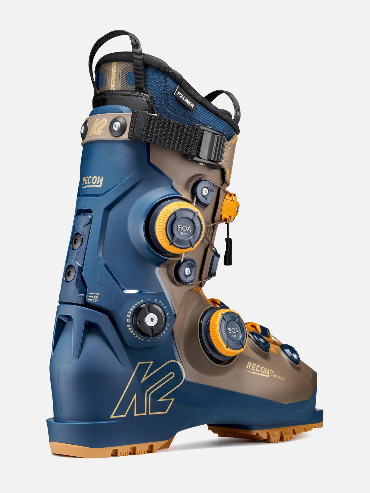 K2 Men's Recon 120 Zonal BOA Ski Boots 2027 - Blue/Bronze, rear three-quarter view