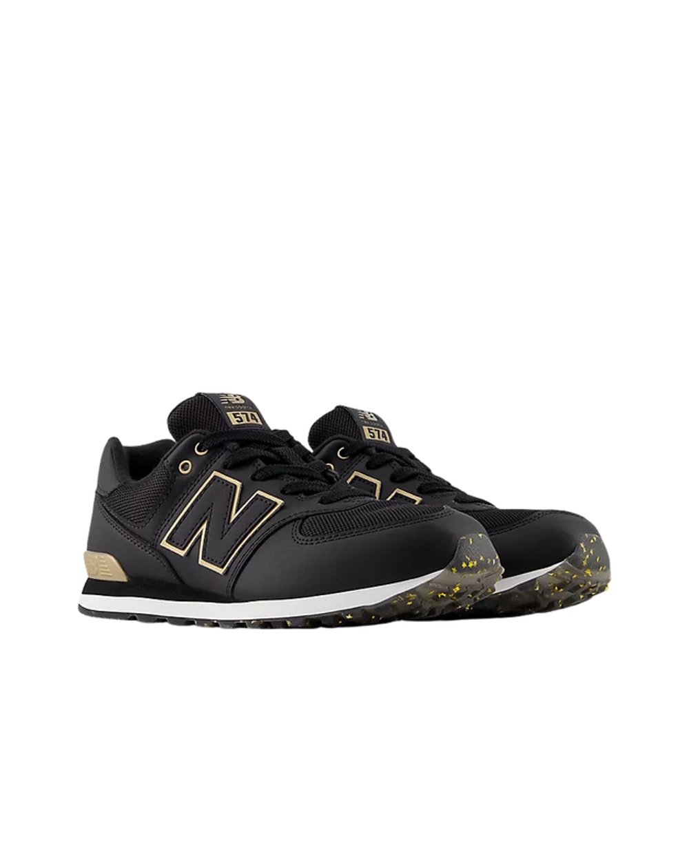 New Balance Kid's 574 - Black/Gold angled view