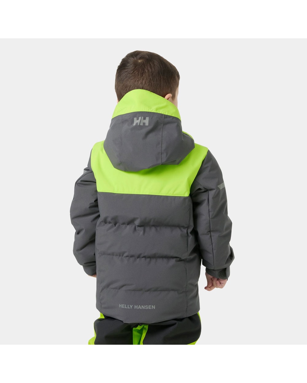 Helly Hansen Kids' Vertical Insulated Ski Jacket, Thunder Grey, on-model back