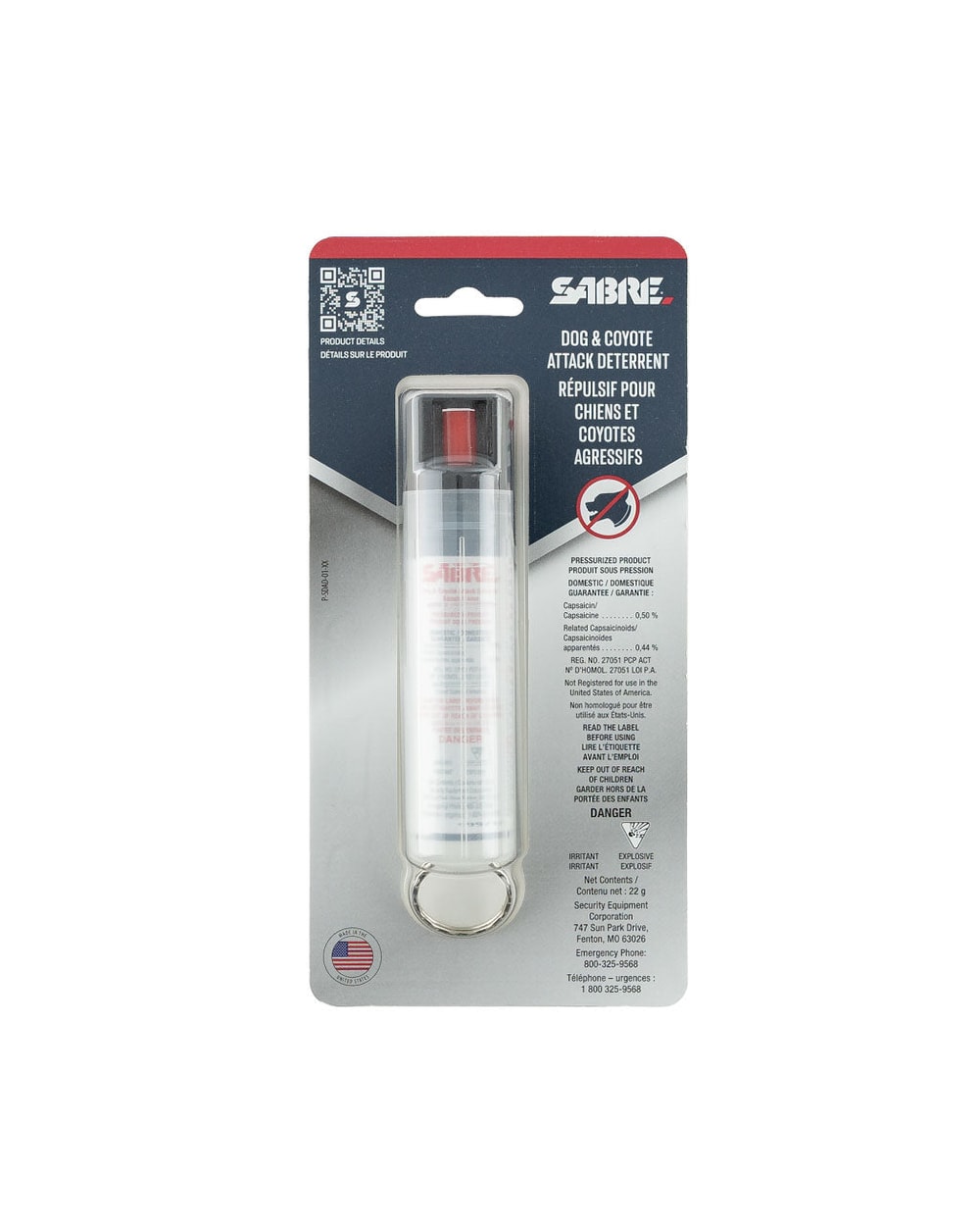 Kodiak Sabre Dog Attack Deterrent Pepper Spray - 22g with Key Ring - CLEAR